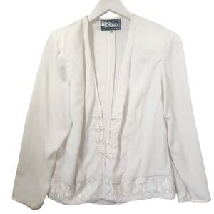 Ursula of‎ Switzerland White Evening Jacket 14P Frog Closure Embroidered Formal